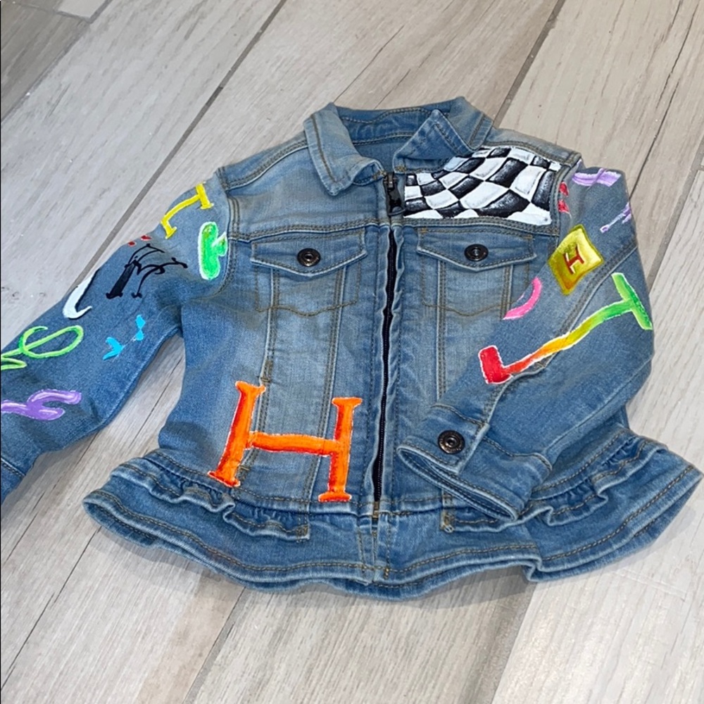 🎉HP🎉 Custom HERMÉS-themed denim jacket 2T - Picture 2 of 11